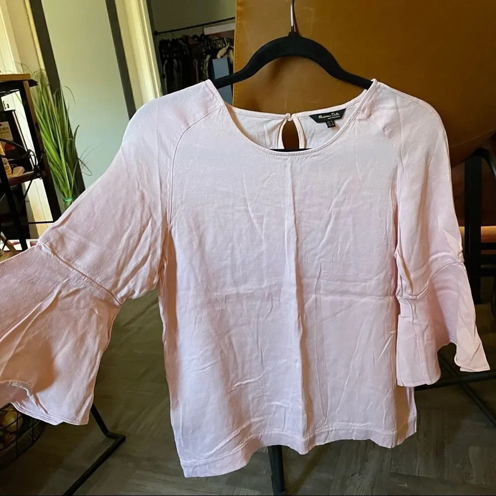 massimo dutti pink bell sleeve blouse